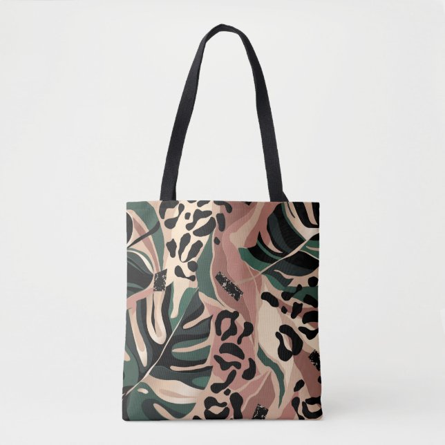 Tote Bag Motif exotique moderne avec peau de léopard. Créat (Devant)