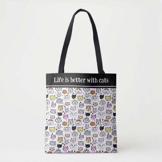 Tote Bag Motif face chats Whimsical (Devant)