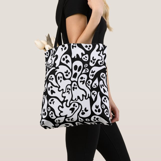 Tote Bag Motif fantôme noir et blanc (De près)