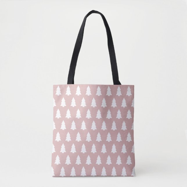 Tote Bag Motif Festif Argent de Noël rose blanc (Devant)
