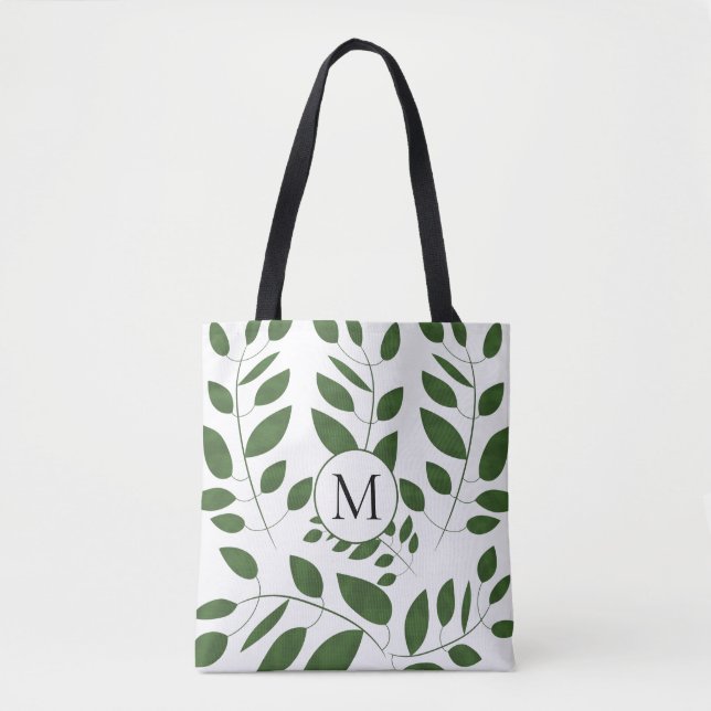 Tote Bag Motif feuille de verdure Monogramme (Devant)
