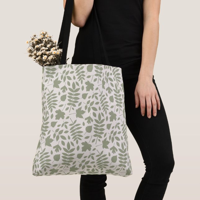 Tote Bag Motif Feuille déchiré vert sur crème (De près)