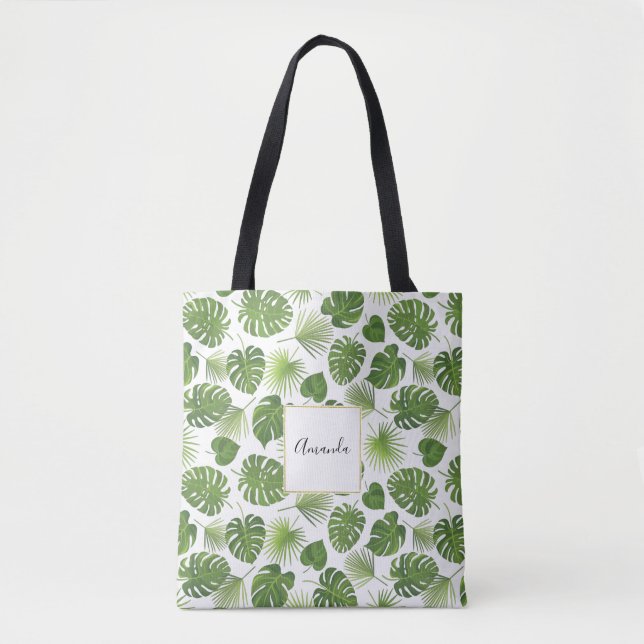 Tote Bag Motif Feuille élégant Green Tropical (Devant)