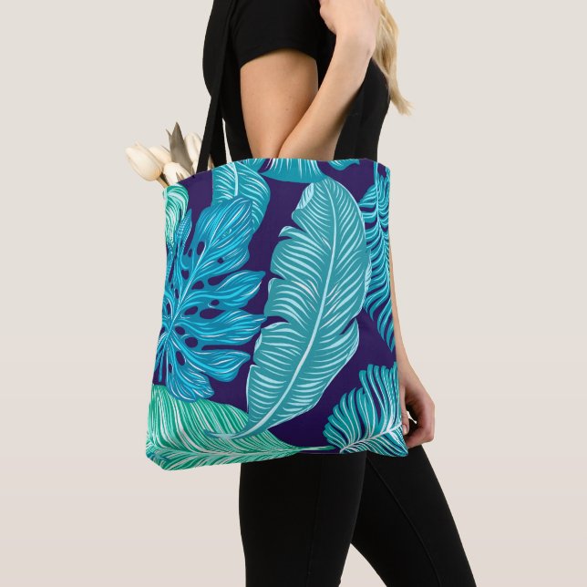 Tote Bag Motif Feuille Tropical Green (De près)