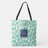 Motif Feuille vert et Monogramme bleu