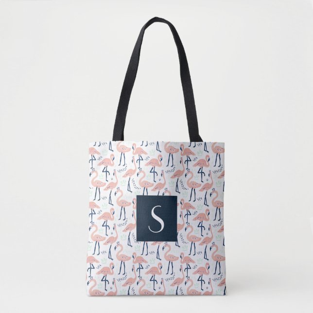 Tote Bag Motif flamant rose monogramme mignon (Devant)