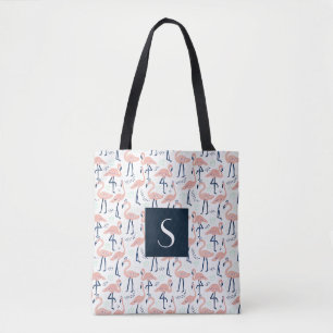 Tote Bag Motif Flamingo rose Monogramme mignon