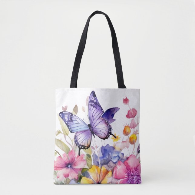 Tote Bag Motif fleur papillon (Devant)