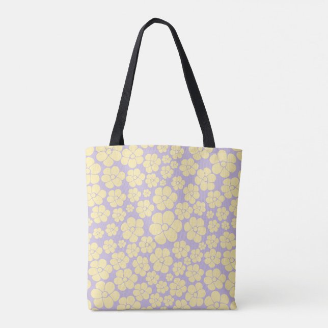 Tote Bag Motif Fleur - Pastel Jaune et Violet (Dos)