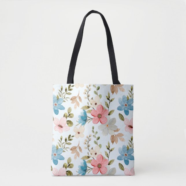 Tote Bag Motif Fleur sauvage couleur aquarelle (Devant)
