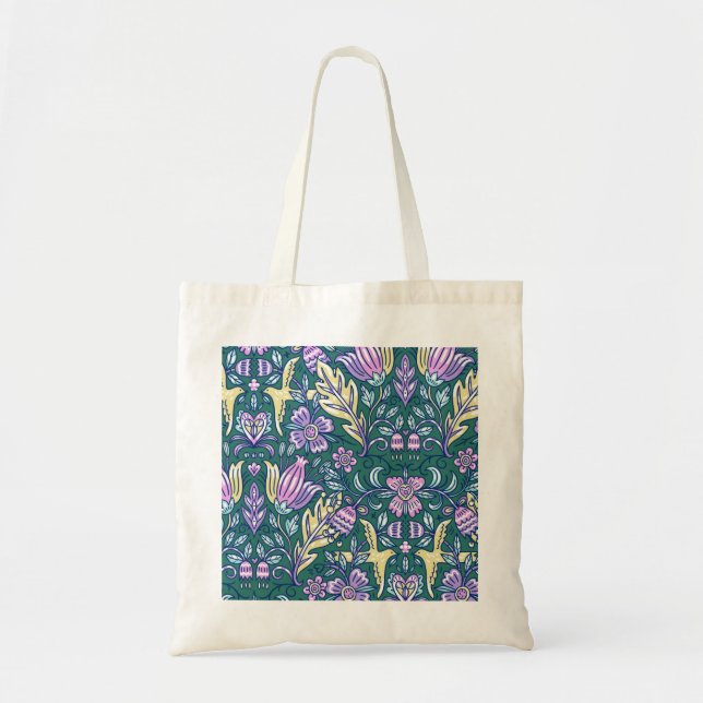 Tote Bag Motif Fleurs et Oiseaux de Style Antique (Devant)