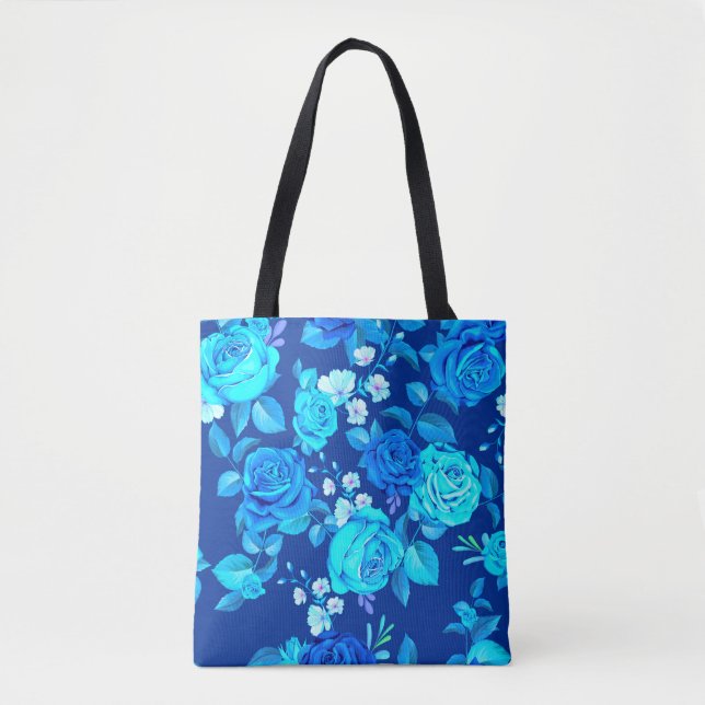 Tote Bag Motif Fleurs Rose Bleue Classique-87600 (Devant)