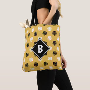 Tote Bag Motif floral abstrait moderne monogrammé jaune