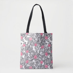 Tote Bag Motif floral avec des oiseaux de bande dessinée