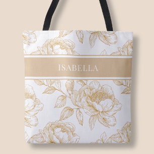 Tote Bag Motif floral beige élégant Fleur botanique chic