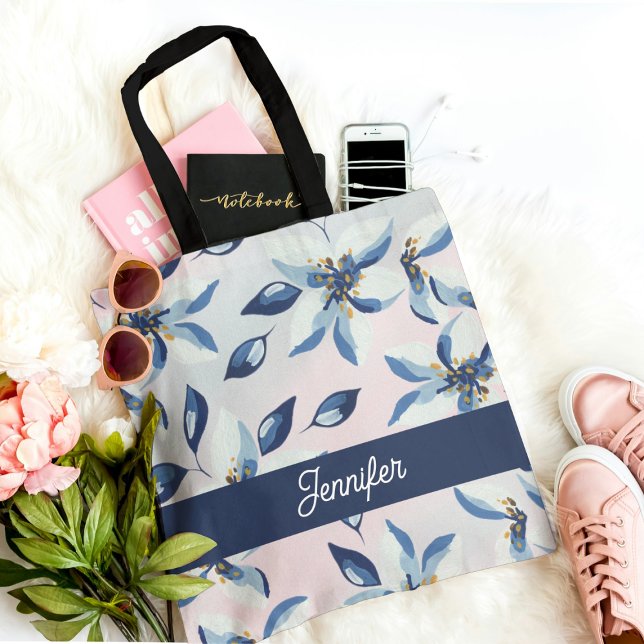 Tote Bag Motif Floral bleu classique tendance (Créateur téléchargé)