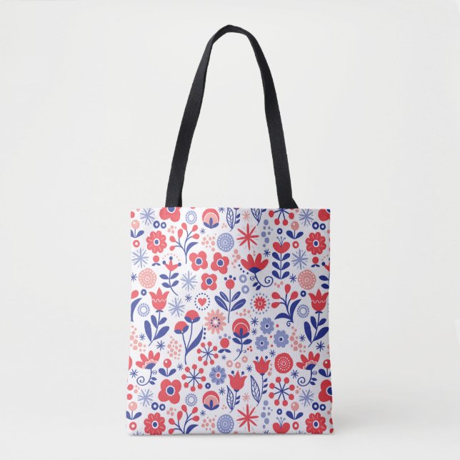 Tote Bag Motif floral bleu et de corail (Devant)