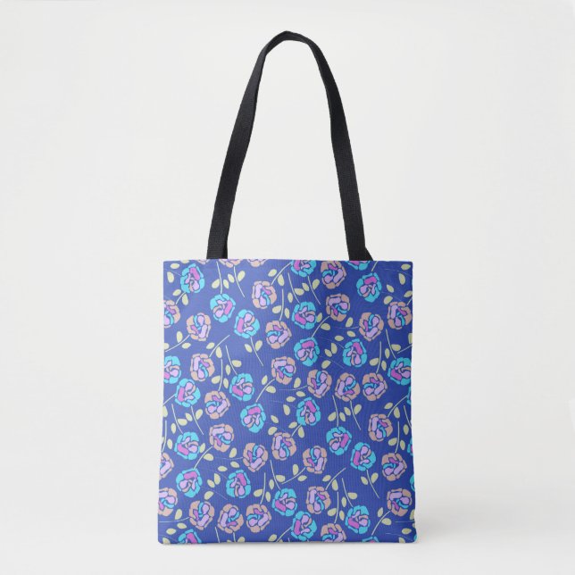 Tote Bag Motif floral bleu et violet (Devant)
