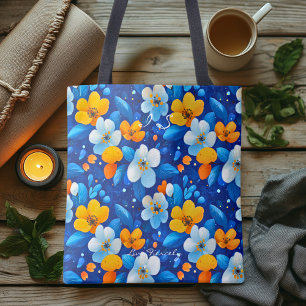 Tote Bag Motif floral bleu vibrant – Botanique colorée
