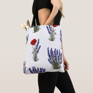 Tote Bag Motif floral botanique à la lavande et au coquelic