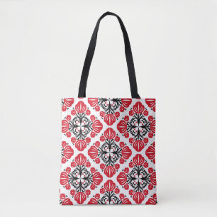 Tote Bag Motif floral carrelé. Art populaire en fleurs.