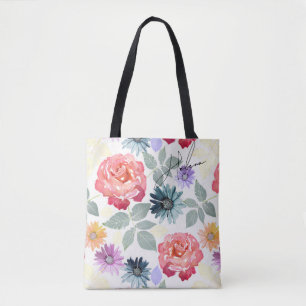 Tote Bag Motif floral coloré aquarelle.