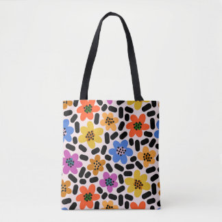 Tote Bag Motif floral coloré de style Memphis rétro