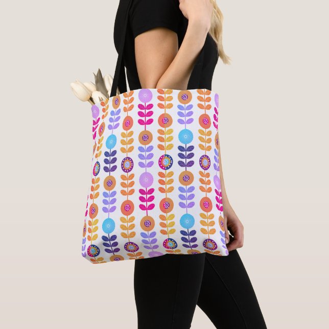 Tote Bag Motif floral coloré Rétro (De près)