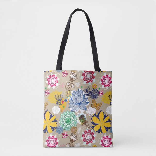 Tote Bag Motif floral dans le rétro style 3 (Devant)