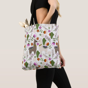 Tote Bag Motif Floral de Cactus d'Alpaga Amateur d'Animaux