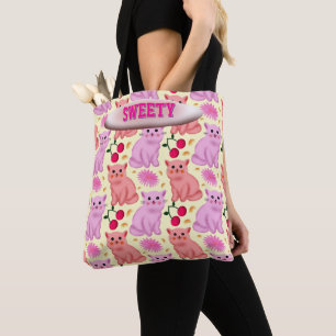 Tote Bag Motif Floral de Cerisier de Chat Mignon Personnali