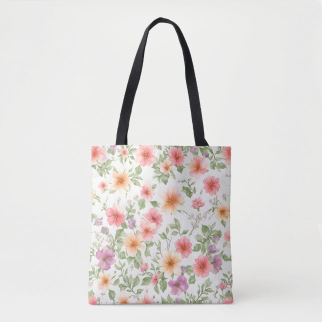 Tote Bag Motif floral de rose sauvage rose, boho (Devant)