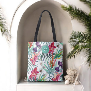 Tote Bag Motif floral de style insulaire tropical et monogr