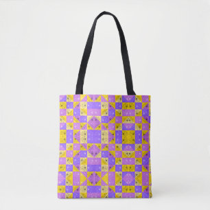 Tote Bag Motif floral d'été violet et or sans couture