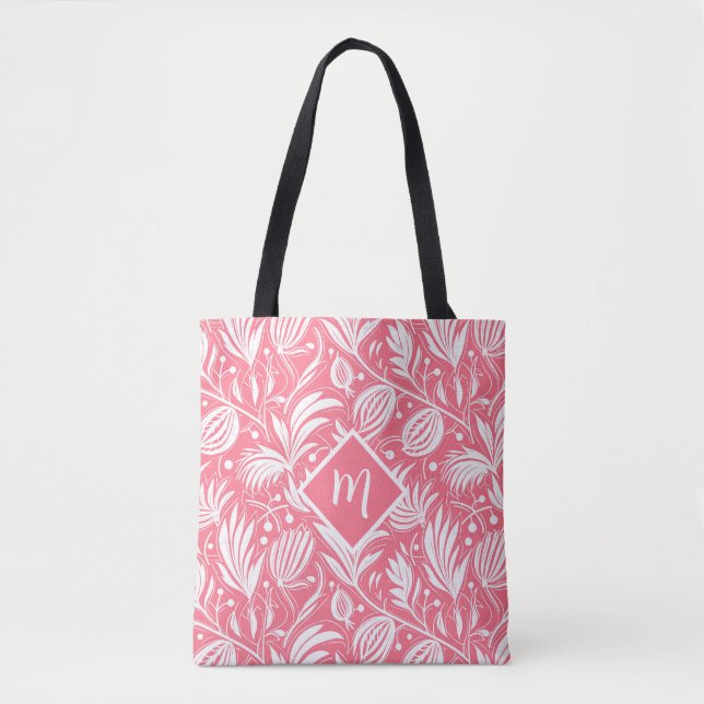 Tote Bag Motif floral diamanté en rose tropical (Devant)