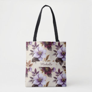 Tote Bag Motif floral élégant vintage en burgundy violet