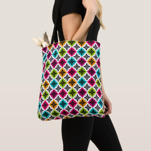 Tote Bag Motif floral et argyle coloré