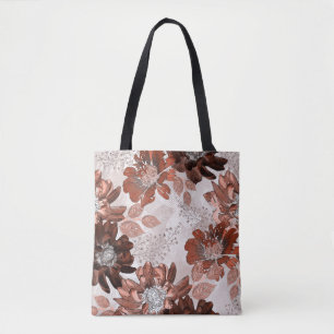 Tote Bag Motif floral gris-marron.