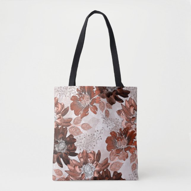 Tote Bag Motif floral gris-marron. (Devant)