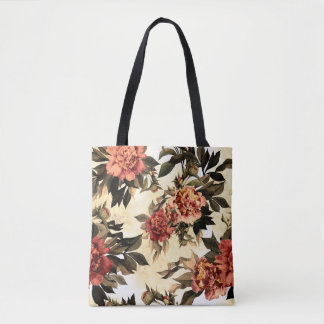 Tote Bag Motif floral incomparable avec roses rouge et oran