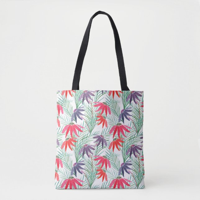 Tote Bag Motif floral incomparable. Fleurs rouges, violette (Devant)
