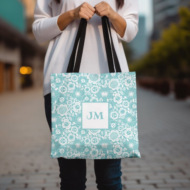 Tote Bag Motif floral mod avec initiales (Créateur téléchargé)