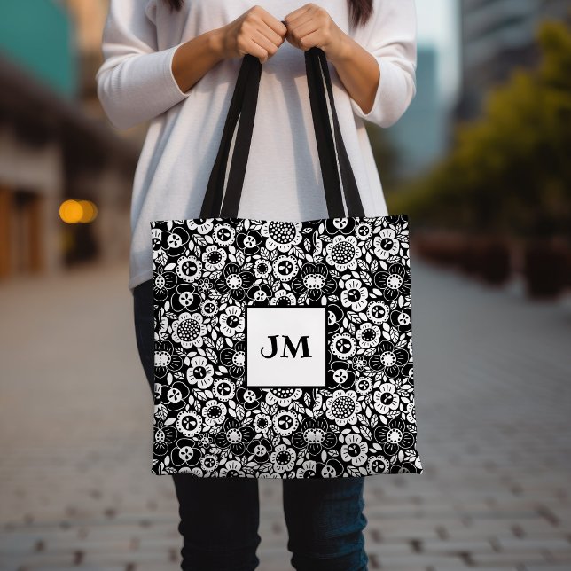 Tote Bag Motif floral mod avec initiales (Créateur téléchargé)