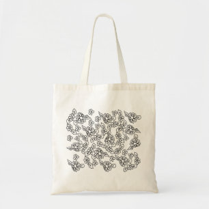 Tote Bag Motif floral noir et blanc