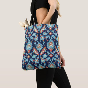 Tote Bag Motif floral oriental turc bleu orange blanc
