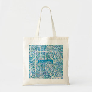 Tote Bag Motif floral ornemental bleu et blanc