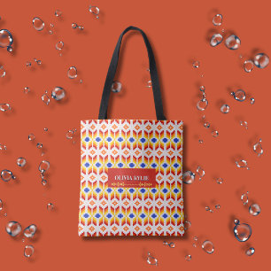 Tote Bag Motif floral pixel géométrique en rouge orange jau