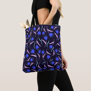 Tote Bag Motif floral printanier sur fond bleu foncé