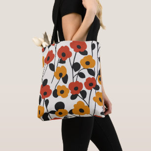 Tote Bag Motif floral rétro en gras rouge, orange et noir
