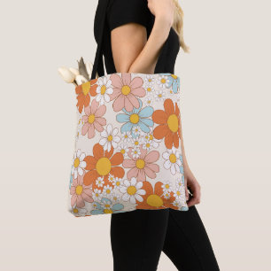 Tote Bag Motif floral rétro groovy sans couture de margueri